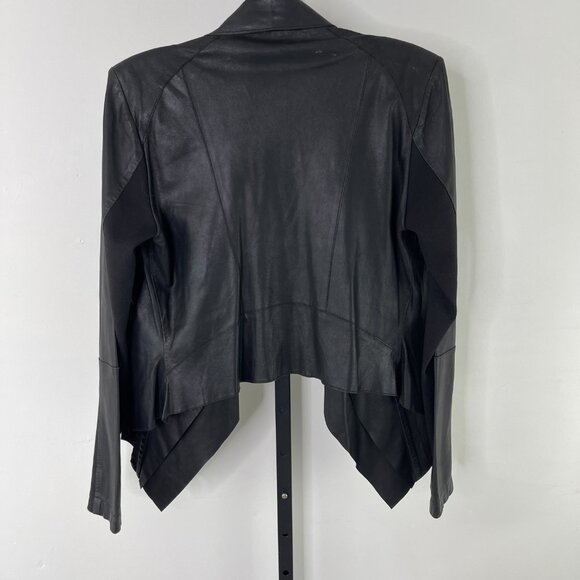 Bod & Christensen Women's Black Draped Collar Leather Snap Sleeve Jacket Size M - Picture 2 of 14